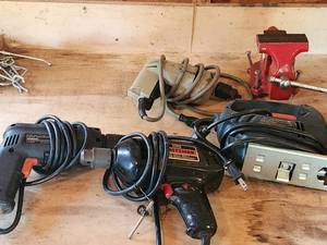 lot 63 image: Collection of Vintage and Modern Drills with Red Vice