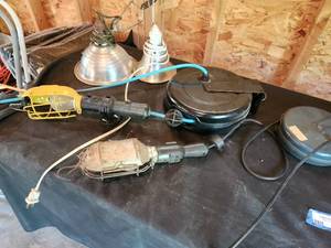 lot 78 image: Lot of Vintage Industrial Trouble Lights with Retractable Cord Reels
