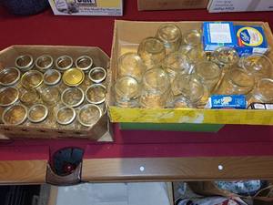 lot 120 image: Collection of 34 Assorted Kerr and Ball Mason Jars with Lids