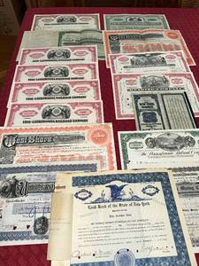 lot 129 image: Collection of Vintage Stock Certificates Including Railroads and Airlines