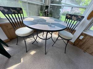 lot 134 image: Three-Piece Patio Bistro Set with Stone Mosaic Tabletop