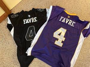 lot 160 image: Set of 2 Brett Favre Sports Jerseys - Purple and Black
