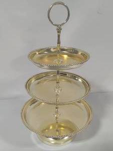lot 53 image: Three-Tier Silver Tone Serving Tray