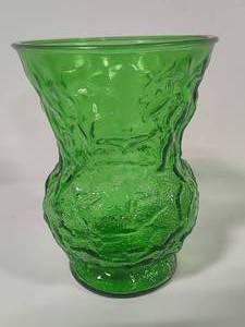 lot 67 image: E.O Brody Crinkled Green Glass Vase