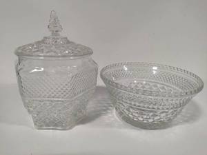 lot 73 image: XL Glass Candy Jar wLid & Bowl