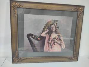 lot 85 image: Girl with Harp in Antique Frame