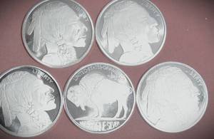 lot 484 image: FIVE (5) Silver Towne .999 fine Silver Rounds