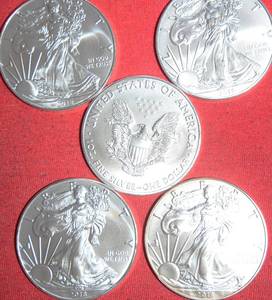 lot 492 image: FIVE (5) 2018 SILVER EAGLES