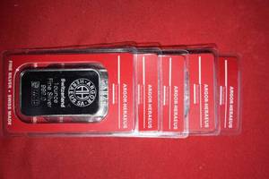 FIVE (5) ONE OUNCE SILVER BARS .999 FINE