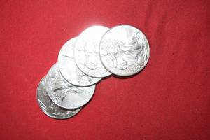 lot 501 image: FIVE (5) ONE OUNCE SILVER EAGLES