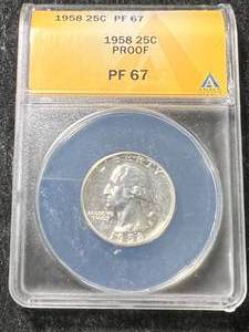lot 06 image: 1958 US PROOF WASHINGTON QUARTER ANACS PF67