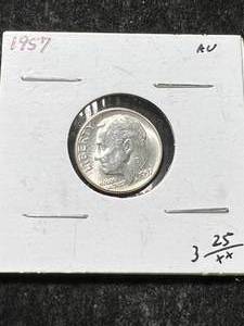 lot 21 image: 1957 US ROOSEVELT DIME AU