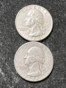 lot 22 image: 2 US WASHINGTON QUARTERS 1946 1964