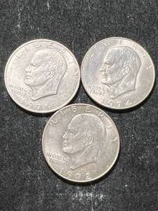lot 39 image: 3 US EISENHOWER DOLLARS 1971 1972 1974