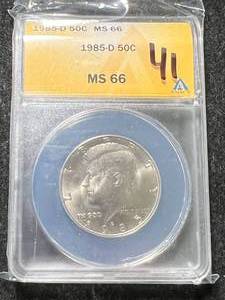 lot 41 image: 1985-D US KENNEDY HALF DOLLAR ANACS MS66