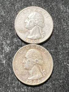 lot 47 image: 2 US WASHINGTON QUARTERS 1956 1958