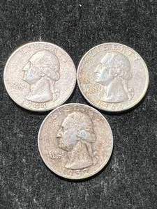 lot 55 image: 3 US WASHINGTON QUARTERS 1944 1952 1964