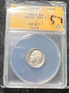 lot 57 image: 1981-S US PROOF ROOSEVELT DIME ANACS PF67 DCAM