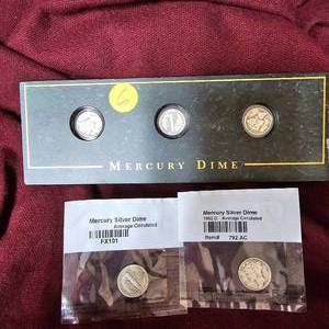 lot 6 image: 5-Mercury Silver Dimes