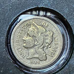 lot 33 image: 1866 Three Cent Piece, Choice