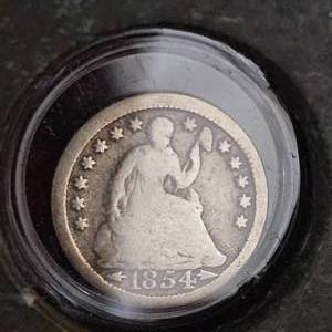 lot 39 image: 1854 Liberty Seated Half Dime, Very Nice