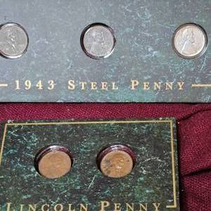 lot 80 image: Set of 1943 Steel Pennies and Lincoln 1st and Last Year Wheat Pennies