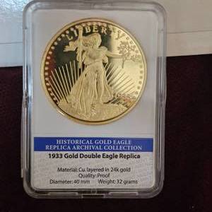 lot 89 image: 1933 Gold Double Eagle Replica, 24kt Plated