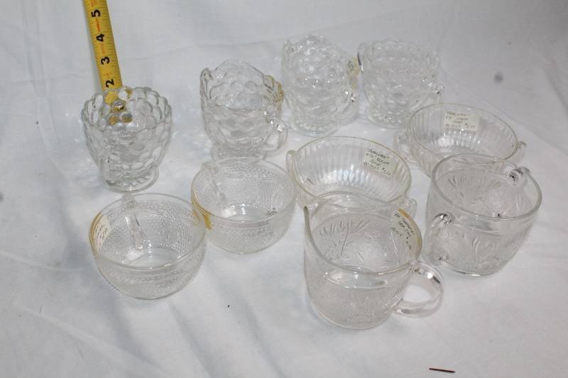lot 163 image: Collection of 10 Vintage Glass Sugar Bowls and Creamers