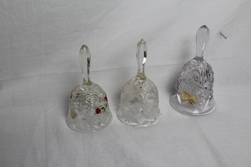 lot A-29 image: Set of 3 Fenton Strawberry Bell Glass Decorative Bells