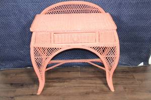 lot B-1 image: Vintage Coral Wicker Desk with Drawer