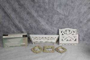 lot 17 image: Burnes of Boston Decorative Set 3 Ornate Frames & 2 White Ledges