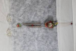 lot 21 image: Strawberry Ceramic Wind Chime by Heather Goldminc and Set of 2 Orrefors Sweden Crystal Votives