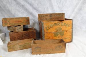 lot 37 image: Collection of 7 Vintage Cheese Boxes and Crates