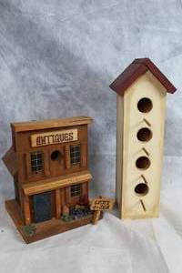 lot 43 image: Set of 2 Decorative Wooden Birdhouses - Antiques Shop & Multi-Level Design