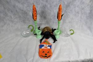 lot 58 image: Assorted Halloween Decor Set with Glass Pitchers and Beanie Baby
