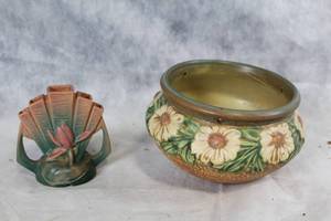 lot A-99 image: Pair of Roseville Pottery Vases with Floral Designs