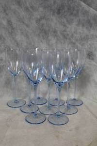 lot 110Y image: Set of 8 Elegant Blue-Stemmed Wine Glasses