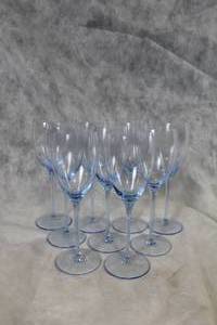 lot 111 image: Set of 10 Light Blue Stem Wine Glasses