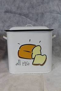 lot 121 image: Vintage Metal Bread Box with All Rise Design