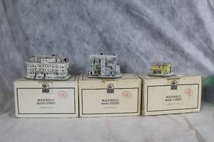 lot 153 image: Set of 3 Rockwells Main Street Landmark Sculptures