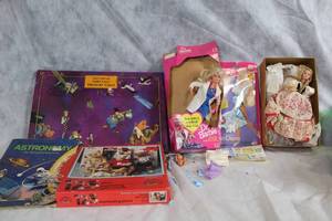 lot 161 image: Collection of Vintage Barbie Dolls with Accessories and Jigsaw Puzzle