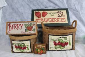 lot 163Y image: Set of Vintage Berry-Themed Basket Collection with Signs