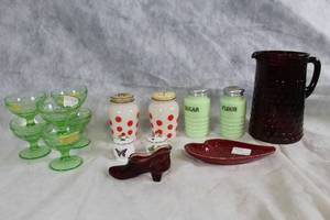 Vintage Glassware and Porcelain Collection with Pitcher