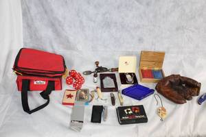 lot 197 image: Vintage Collectibles Including Marlboro Bag, Playing Cards, and Assorted Items
