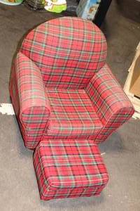 lot 201Y image: Vintage Plaid Armchair with Matching Ottoman