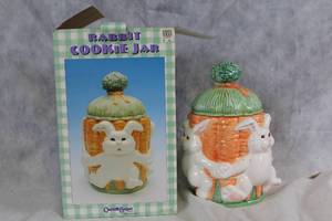 lot 202Y image: Charming Rabbit Cookie Jar with Carrot Design