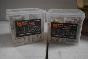 lot 46 image: WEN JN400D 400-Piece Fluted Dowel Pin Variety Bucket with 14, 516, and 38-inch Woodworking Dowels
