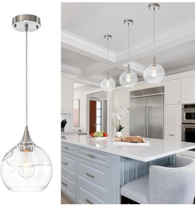 lot 178 image: Brushed Nickel 7.8 Clear Glass Globe Hanging Pendant Light