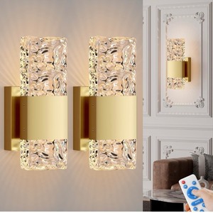 lot 14 image: Set of 2 Gold Rechargeable Battery Powered Wall Sconces with Remote