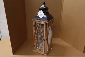 lot 21 image: Glizhome 2-Pack No Glass Farmhouse Lanterns - 28.75 & 20.5 - Black